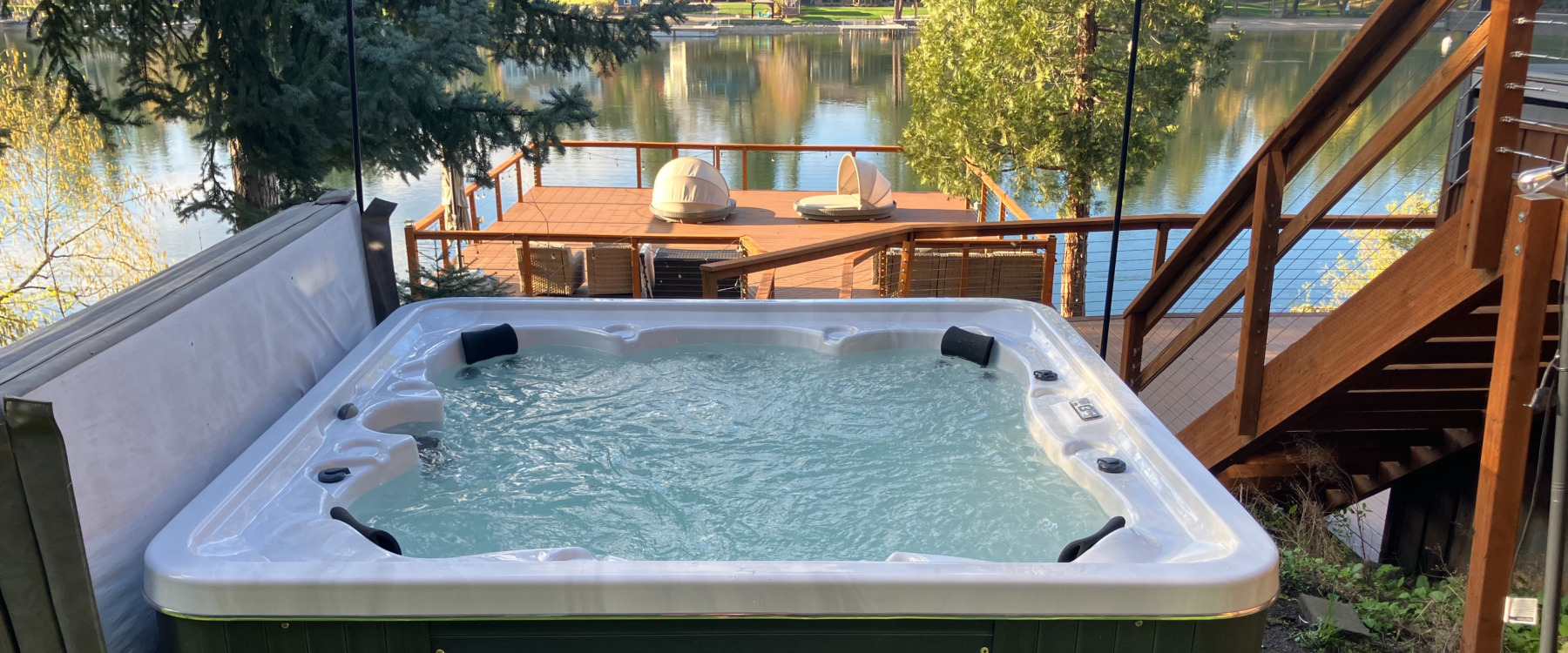 technician cleaning hot tub