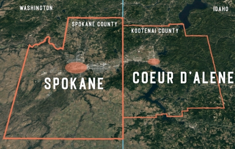 Service area map: Airway Heights, WA to Hayden, ID